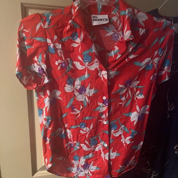 Vintage Floral Red Button Up Blouse Top - Picture 2 of 6